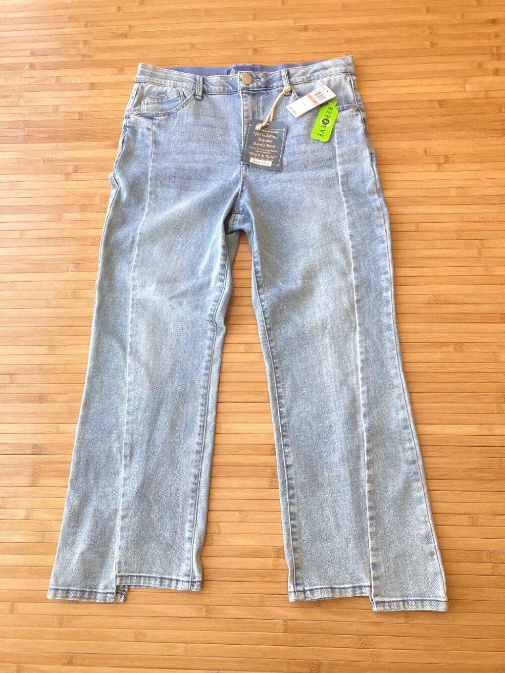 Democracy Ab Solution Skyrise Barely Boot Jeans Womens 12 PETITE Light Blue NWT